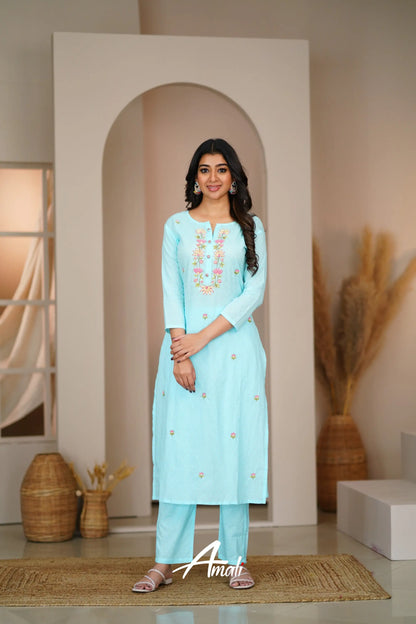 Sky Blue Cotton Salwar Anarkalis