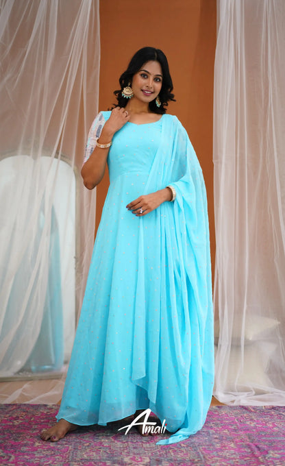 Sky Blue Georgette Long Gown Gown