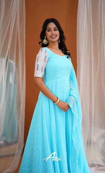 Sky Blue Georgette Long Gown Gown