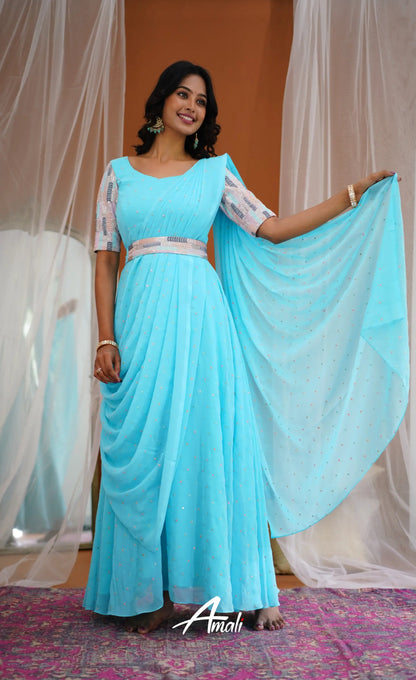 Sky Blue Georgette Long Gown Gown