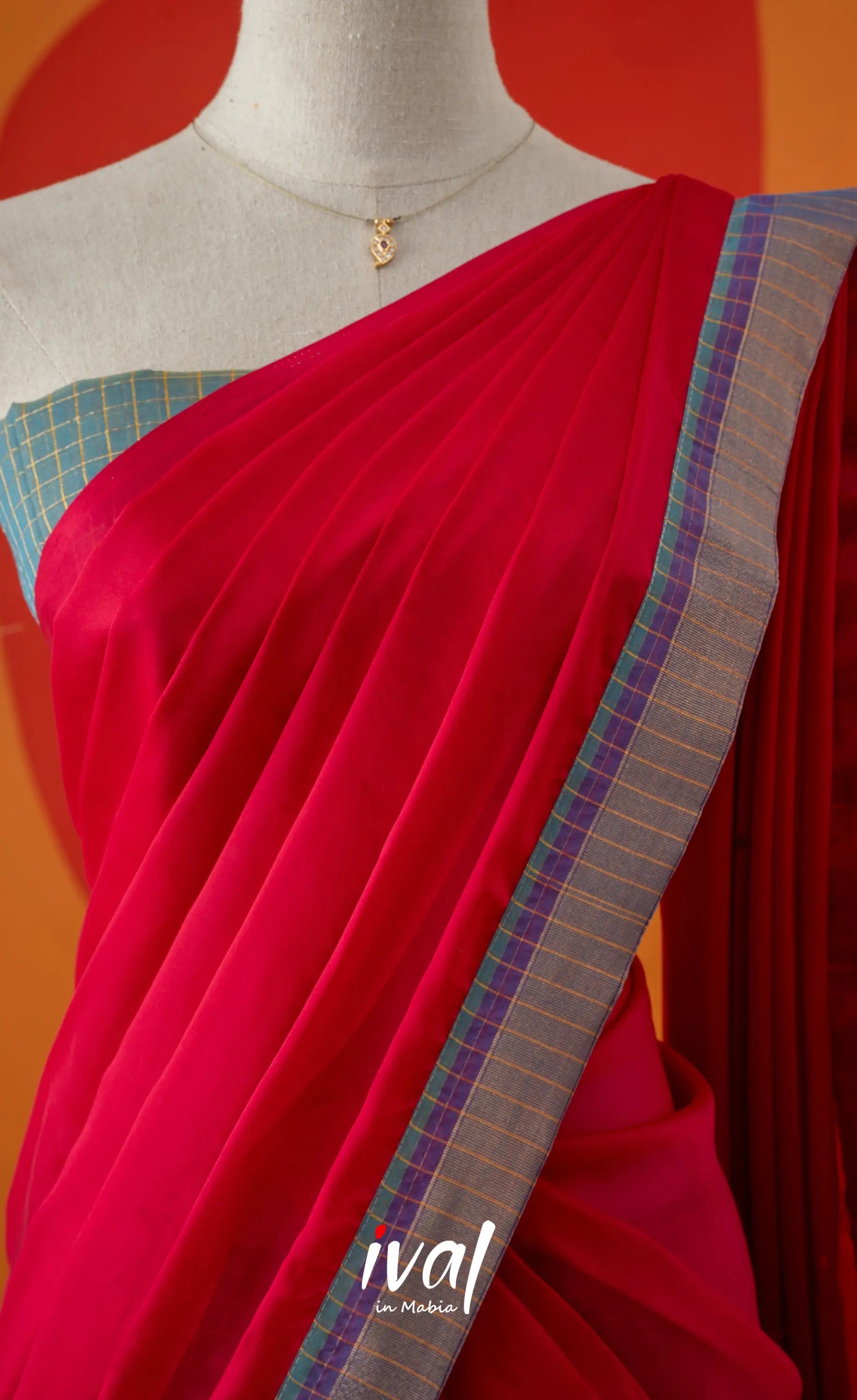 Sky Blue with Bright Pink Semi-Stitched Blended Silk Cotton Halfsaree Half Sarees