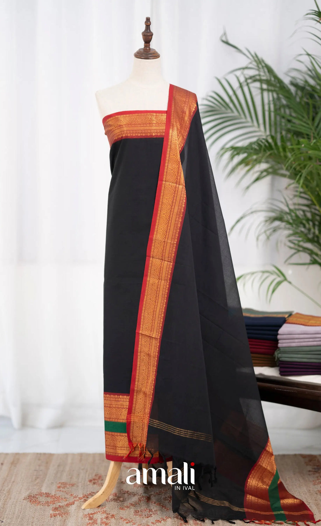 Swara Unstitched Salwar - Black and Maroonish Red salwar