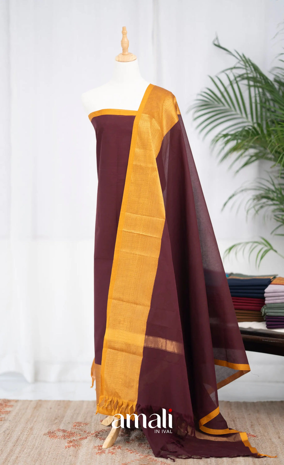 Swara Unstitched Salwar - Dark Maroon and Mustard Yellow salwar