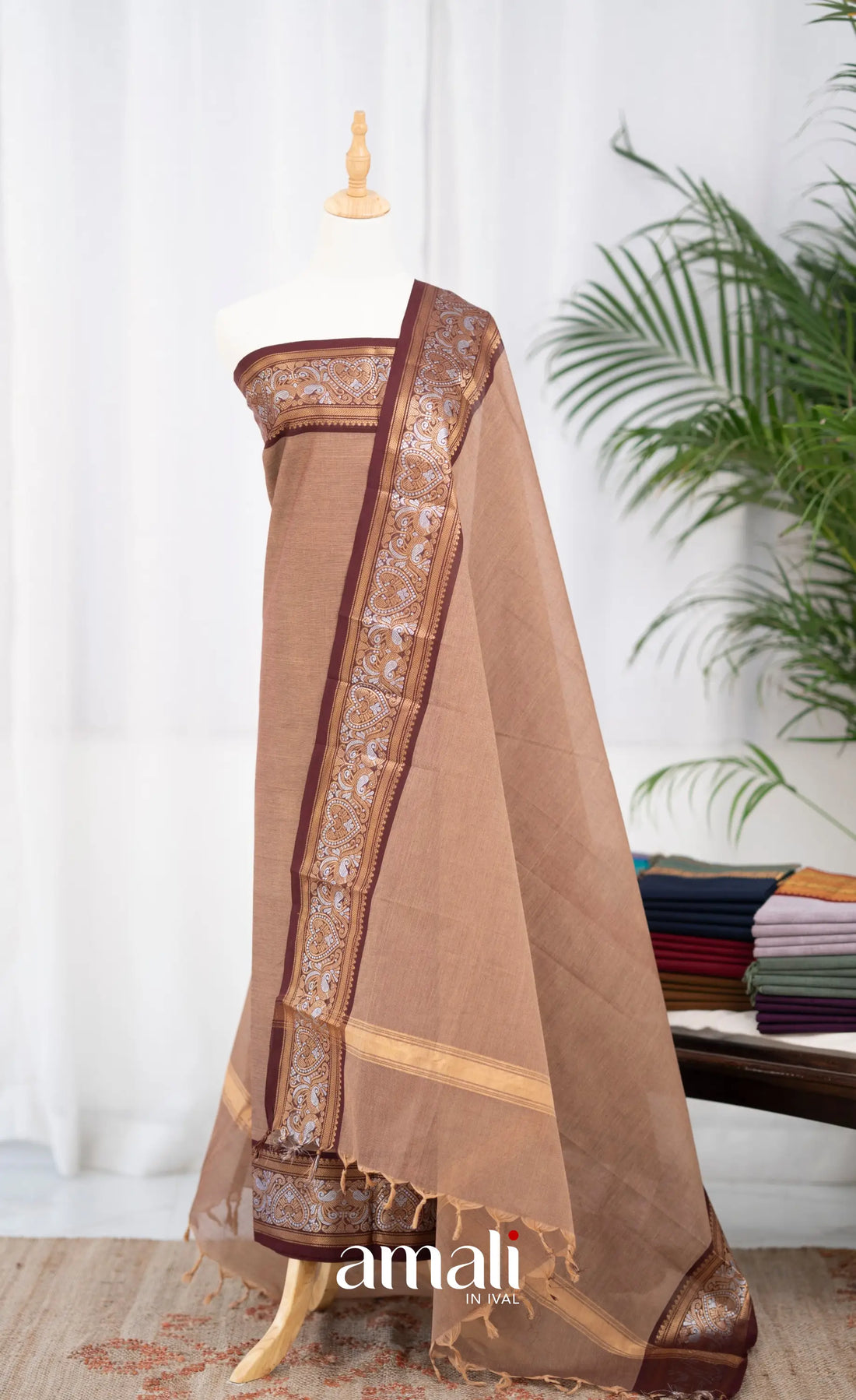 Swara Unstitched Salwar - Light Brown and Brownish Maroon salwar