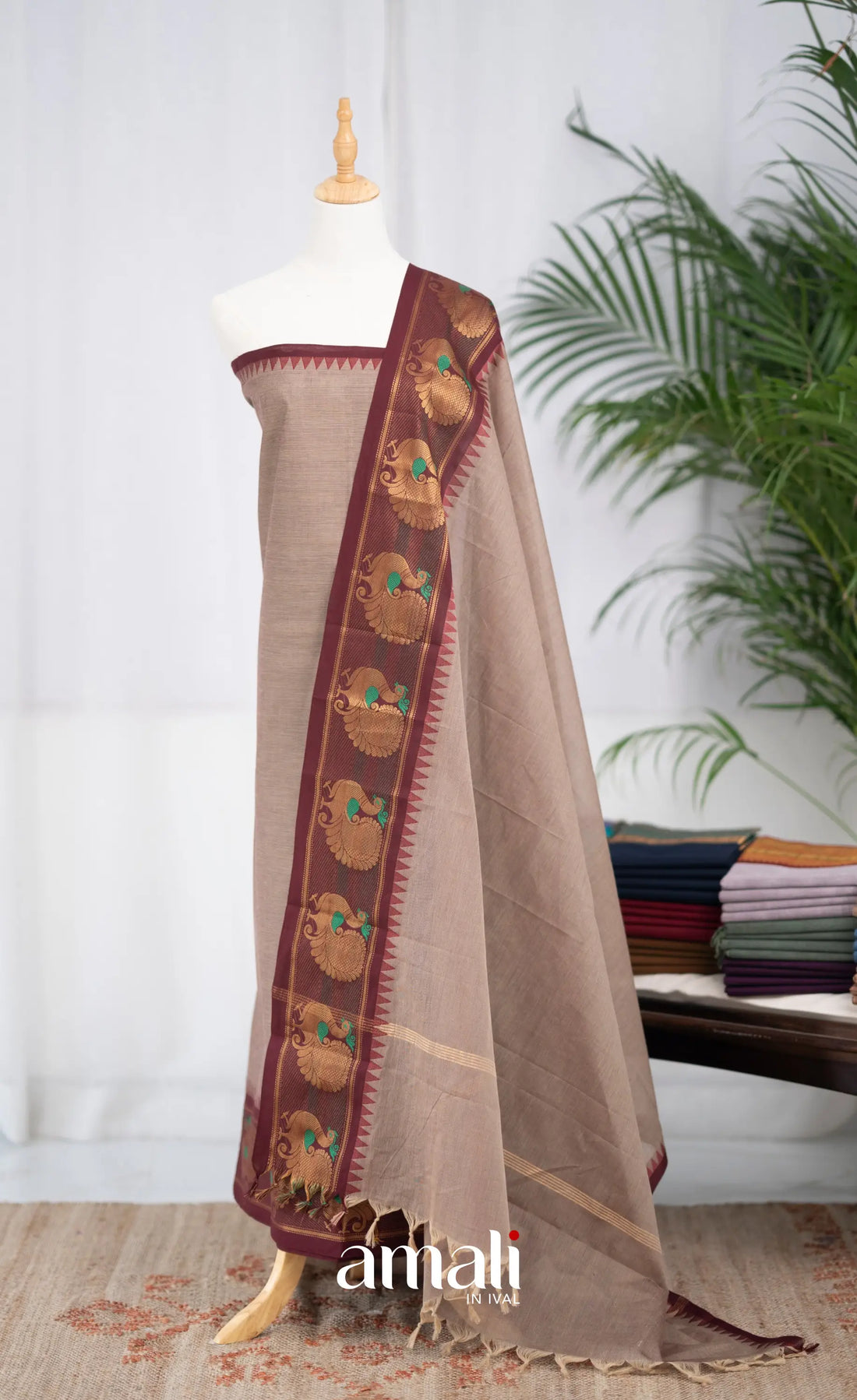 Swara Unstitched Salwar - Light Brownish Grey and Maroon salwar