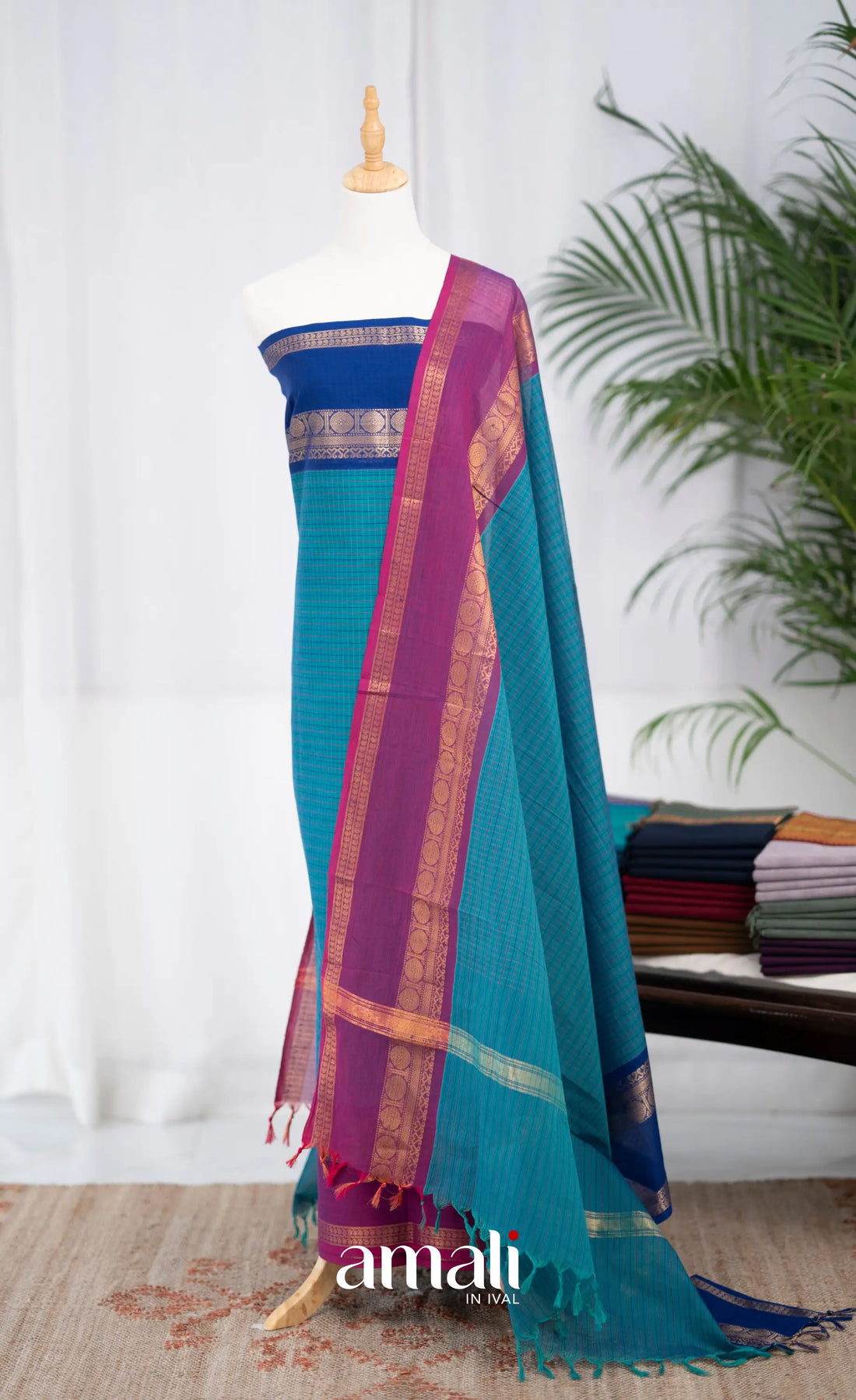 Swara Unstitched Salwar - Teal Blue and Magenta Pink salwar