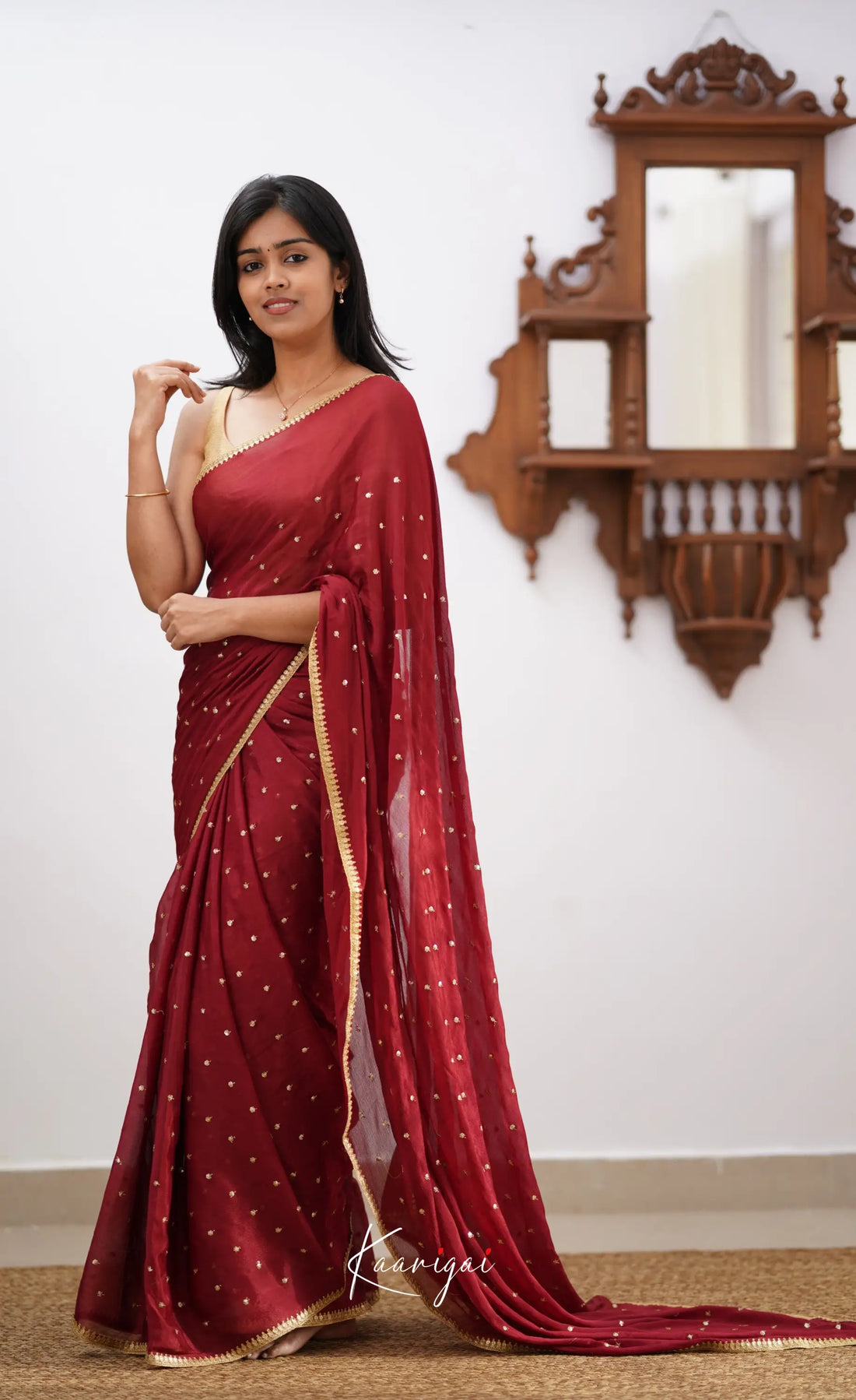 Tara- Brownish Maroon Chinnon Saree Sarees