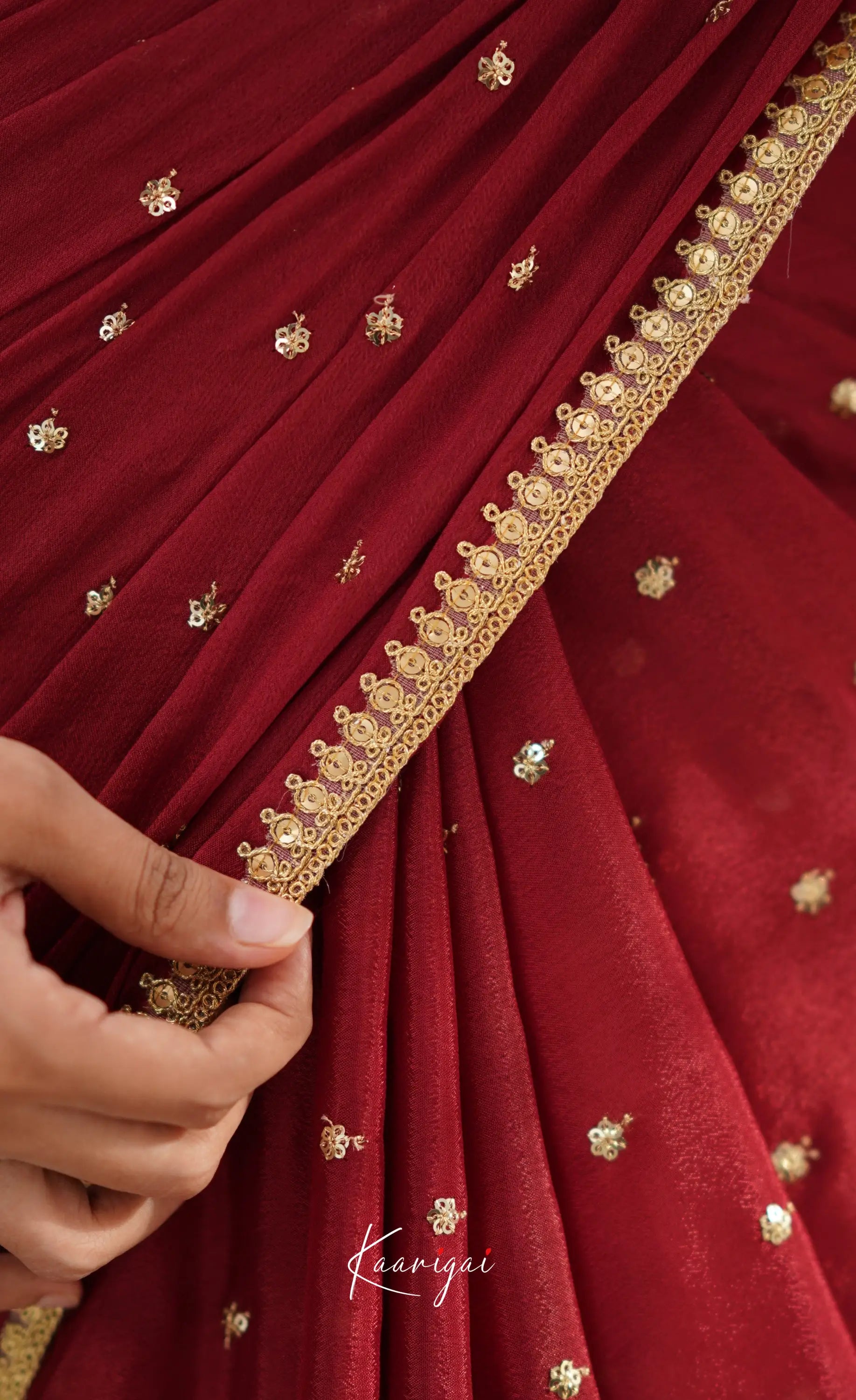 Tara- Brownish Maroon Chinnon Saree Sarees