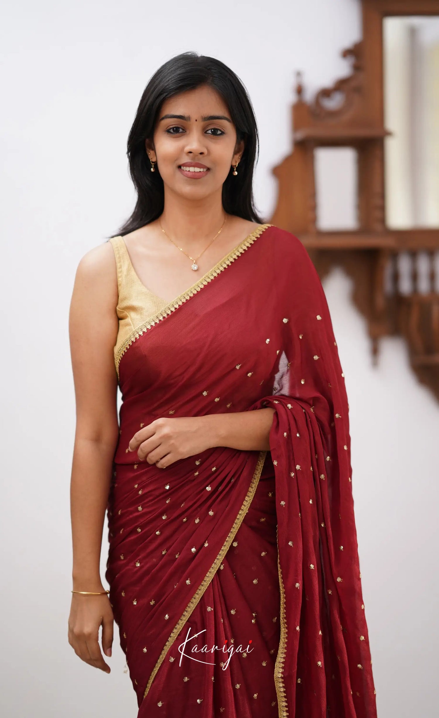 Tara- Brownish Maroon Chinnon Saree Sarees