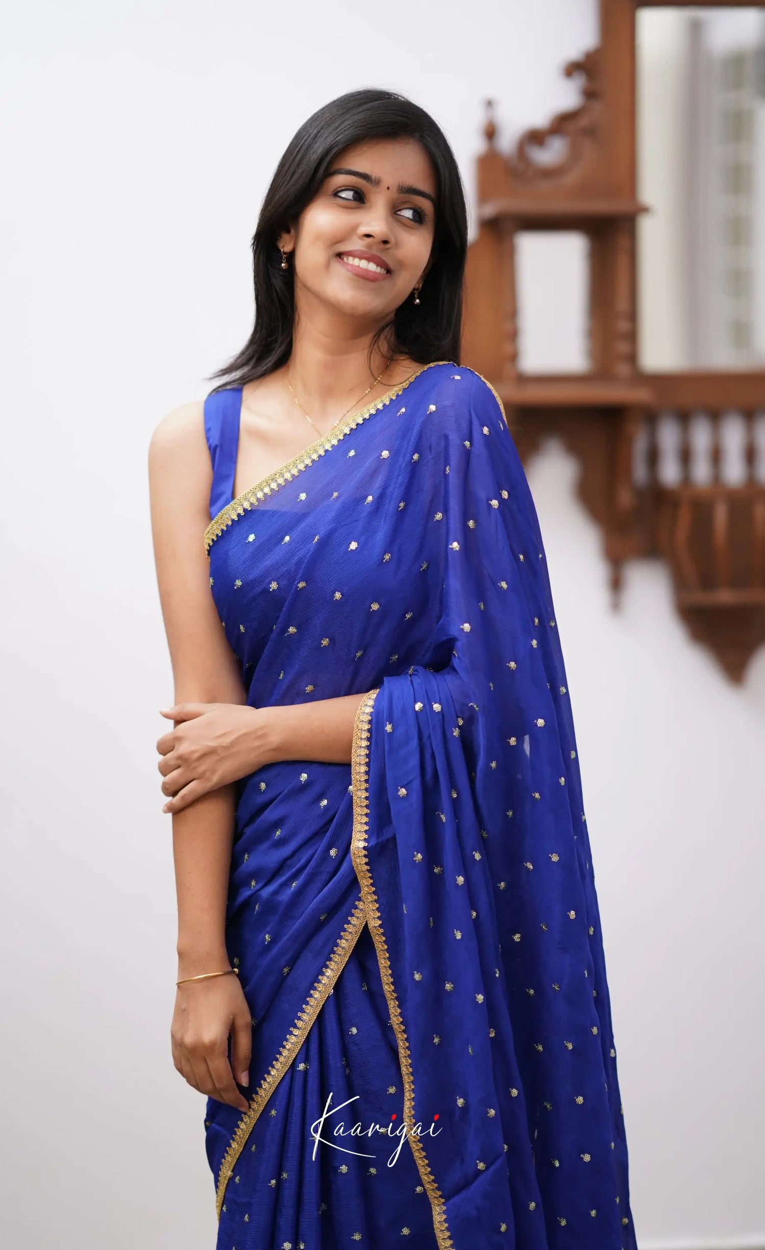 Tara- Ink Blue Chinnon Saree Sarees