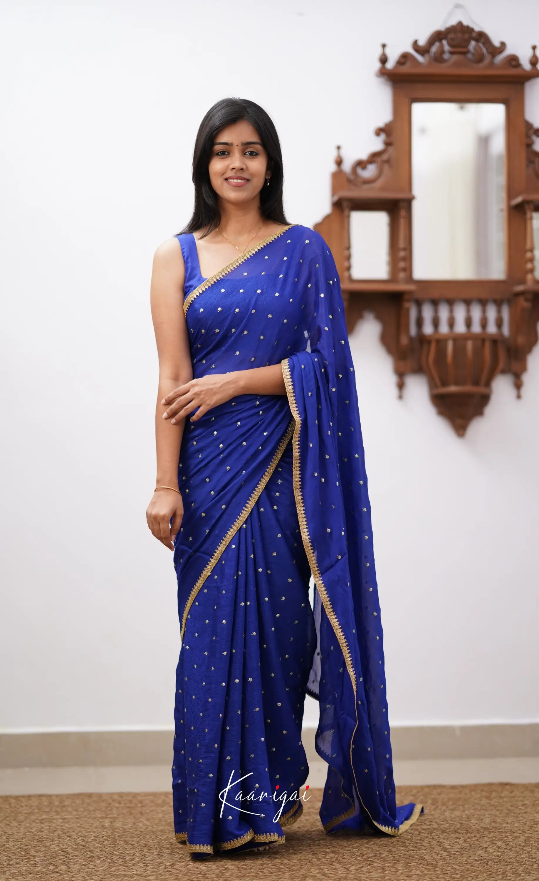 Tara- Ink Blue Chinnon Saree Sarees