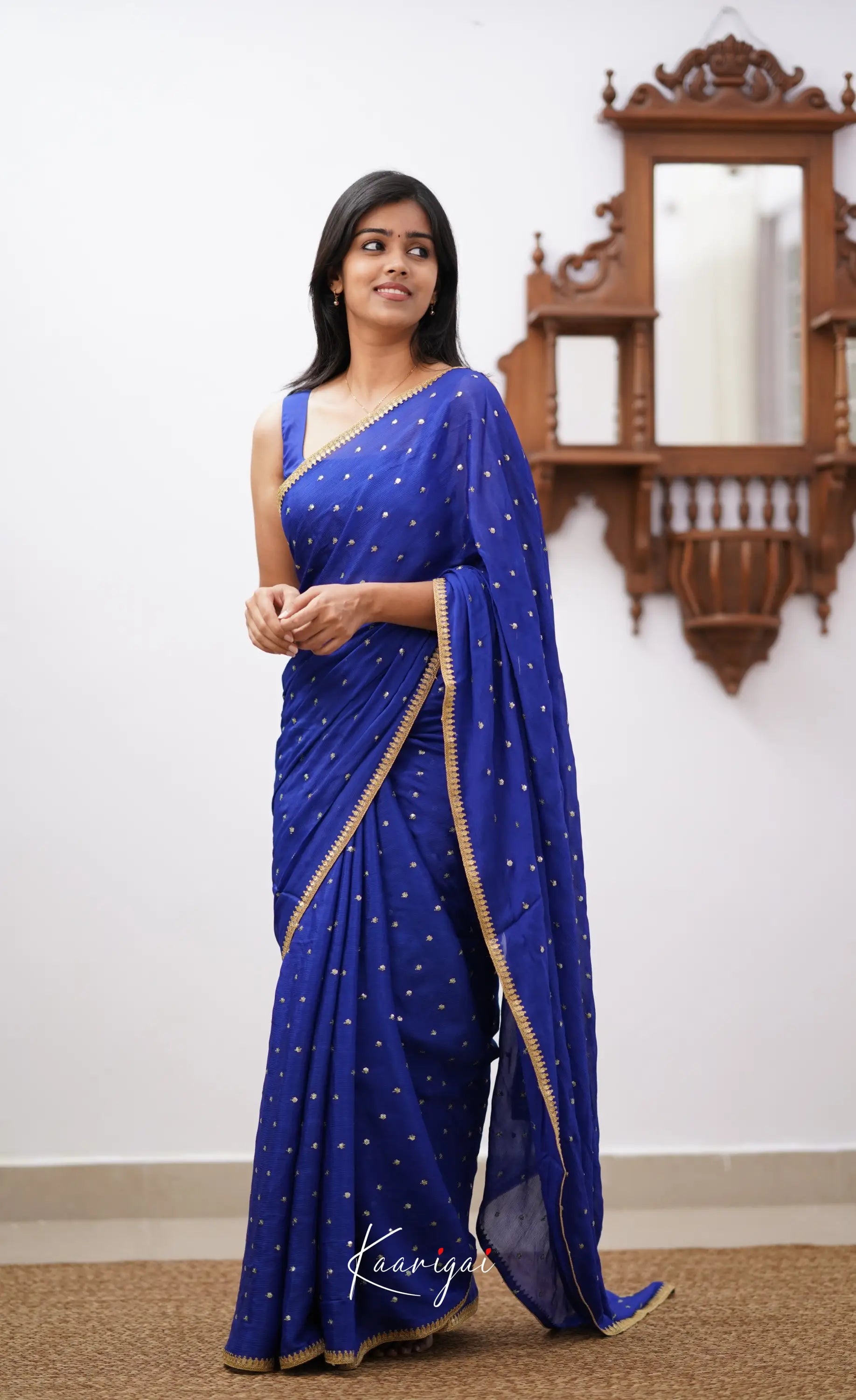 Tara- Ink Blue Chinnon Saree Sarees