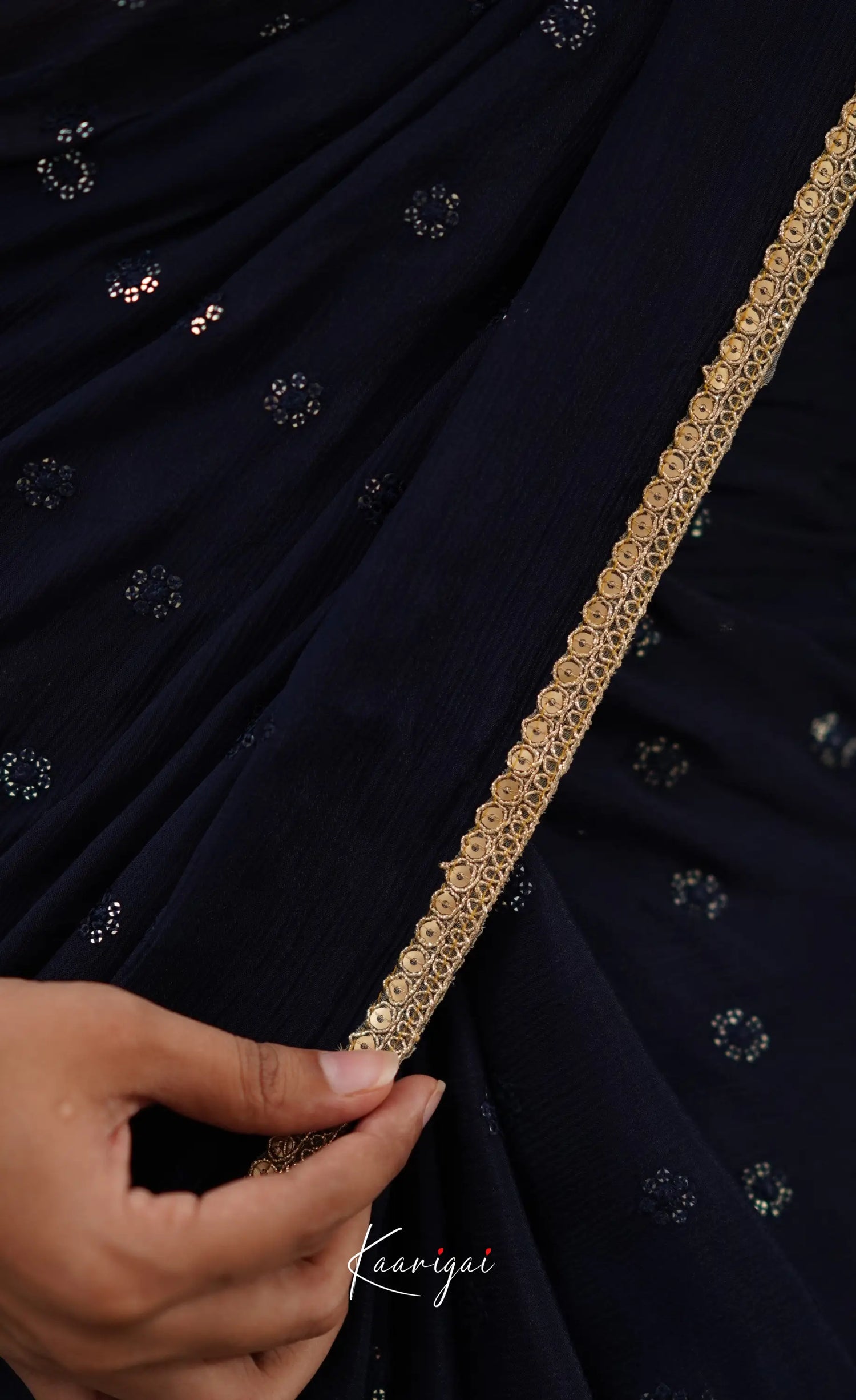 Tara- Navy Blue Chinnon Saree Sarees