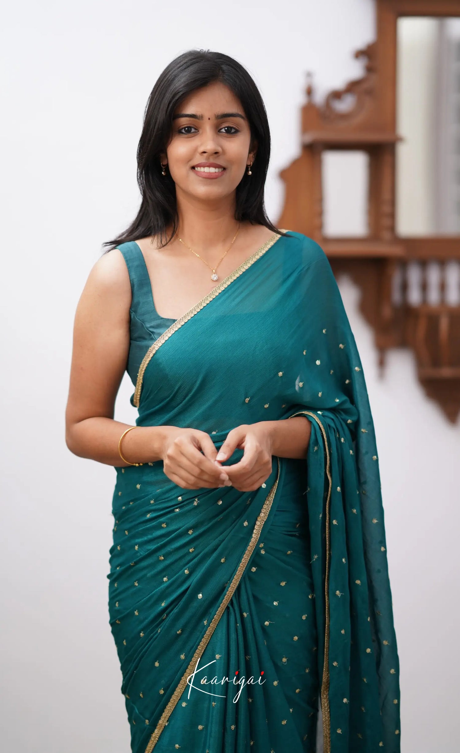 Tara- Ramar Blue Green Chinnon Saree Sarees