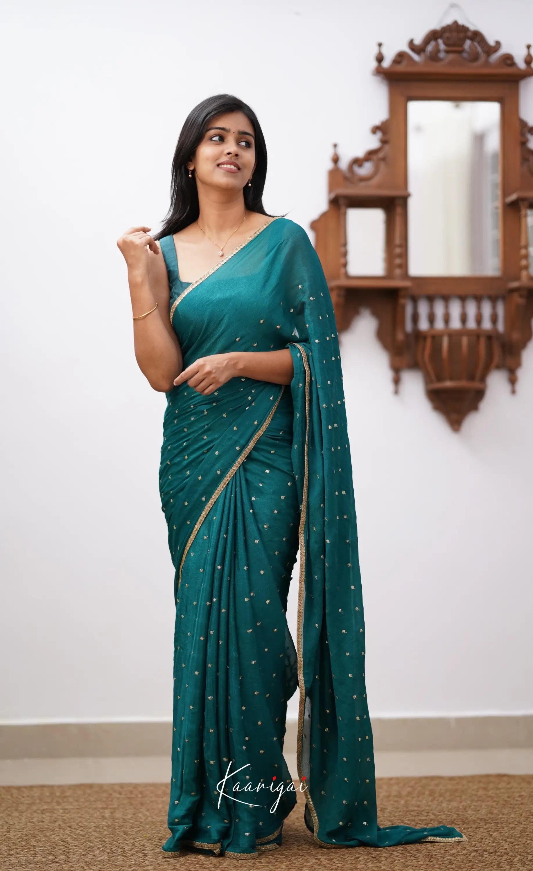 Tara- Ramar Blue Green Chinnon Saree – Ivalinmabia