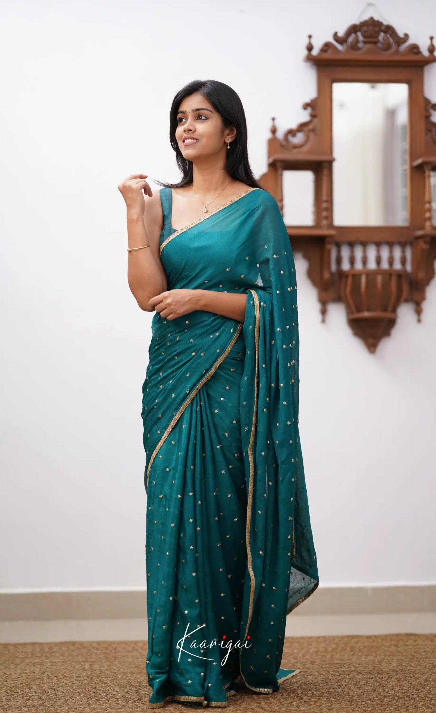 Tara- Ramar Blue Green Chinnon Saree Sarees