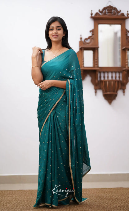 Tara- Ramar Blue Green Chinnon Saree Sarees