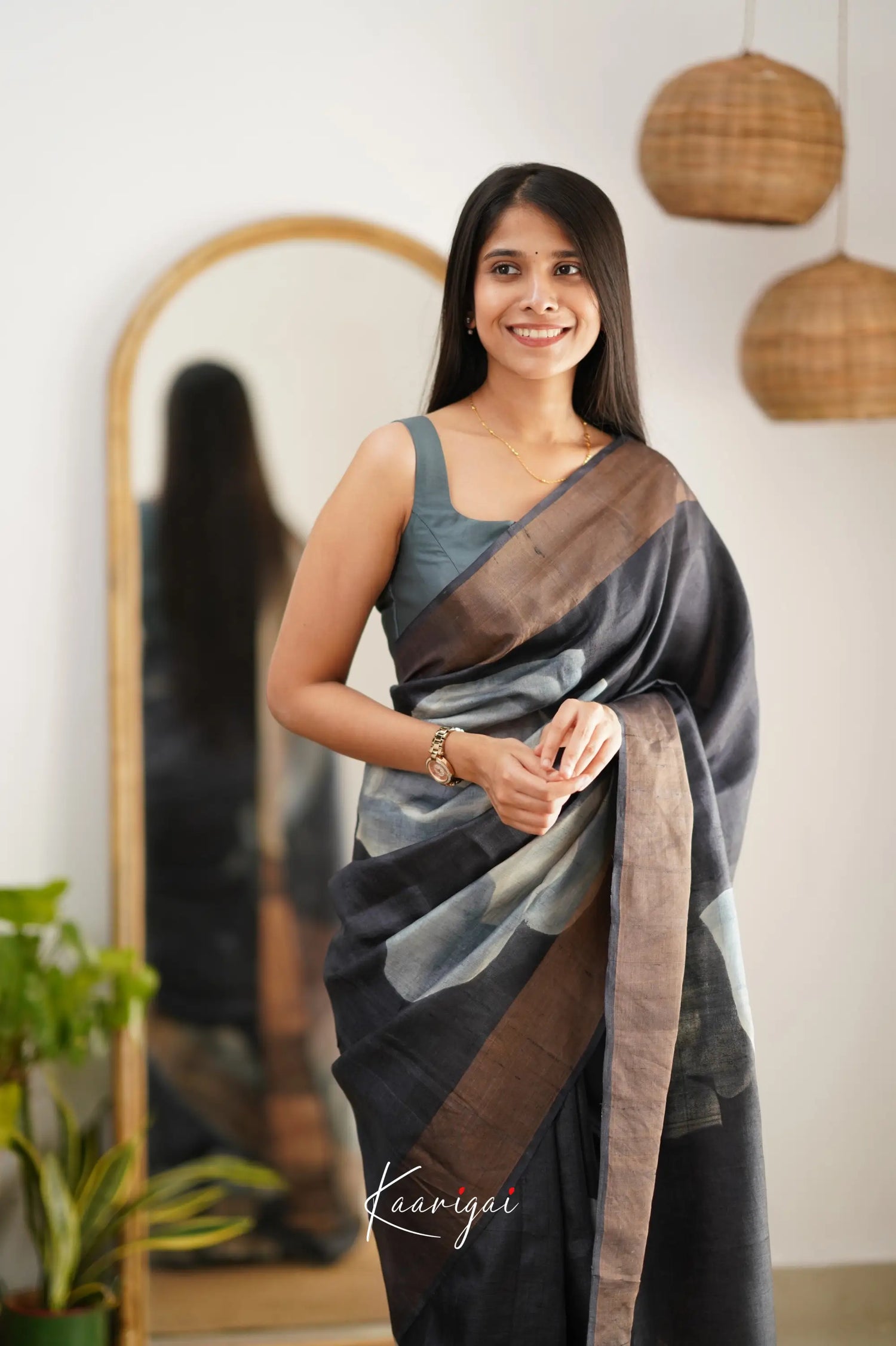 Tarika Dark Grey Shade Pure Tussar Saree Sarees