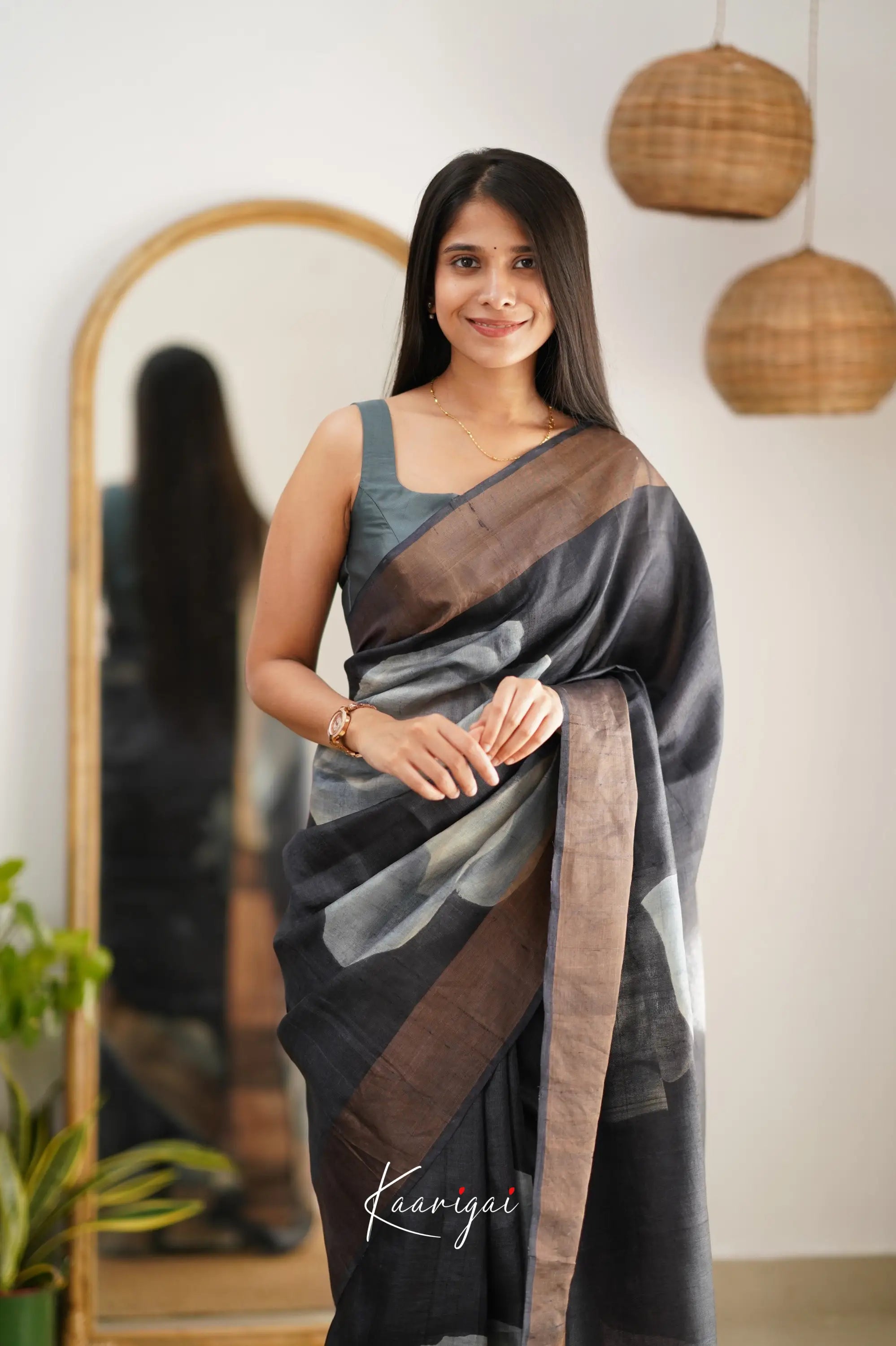 Tarika Dark Grey Shade Pure Tussar Saree Sarees