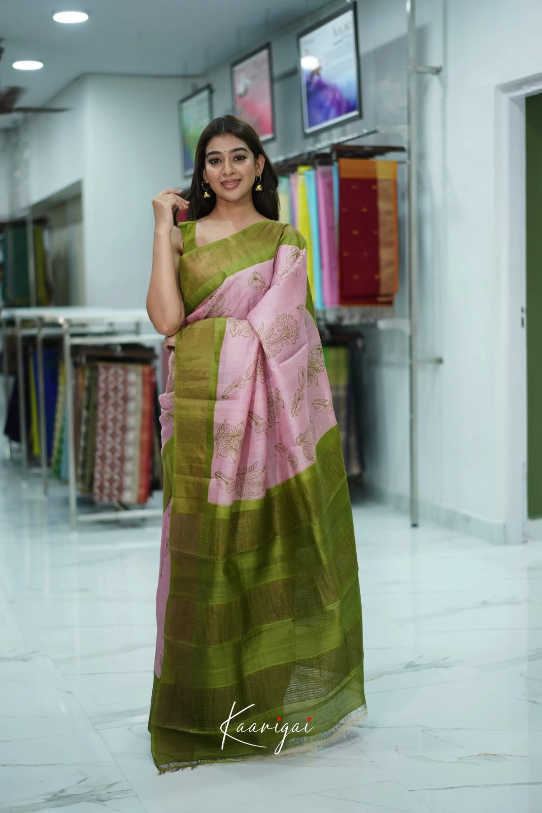 Tarika Pure Tussar Saree - Baby Pink and Light Green Sarees