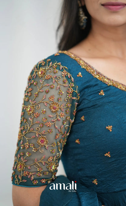 Teal Blue Aari Handworked Anarkali Anarkalis