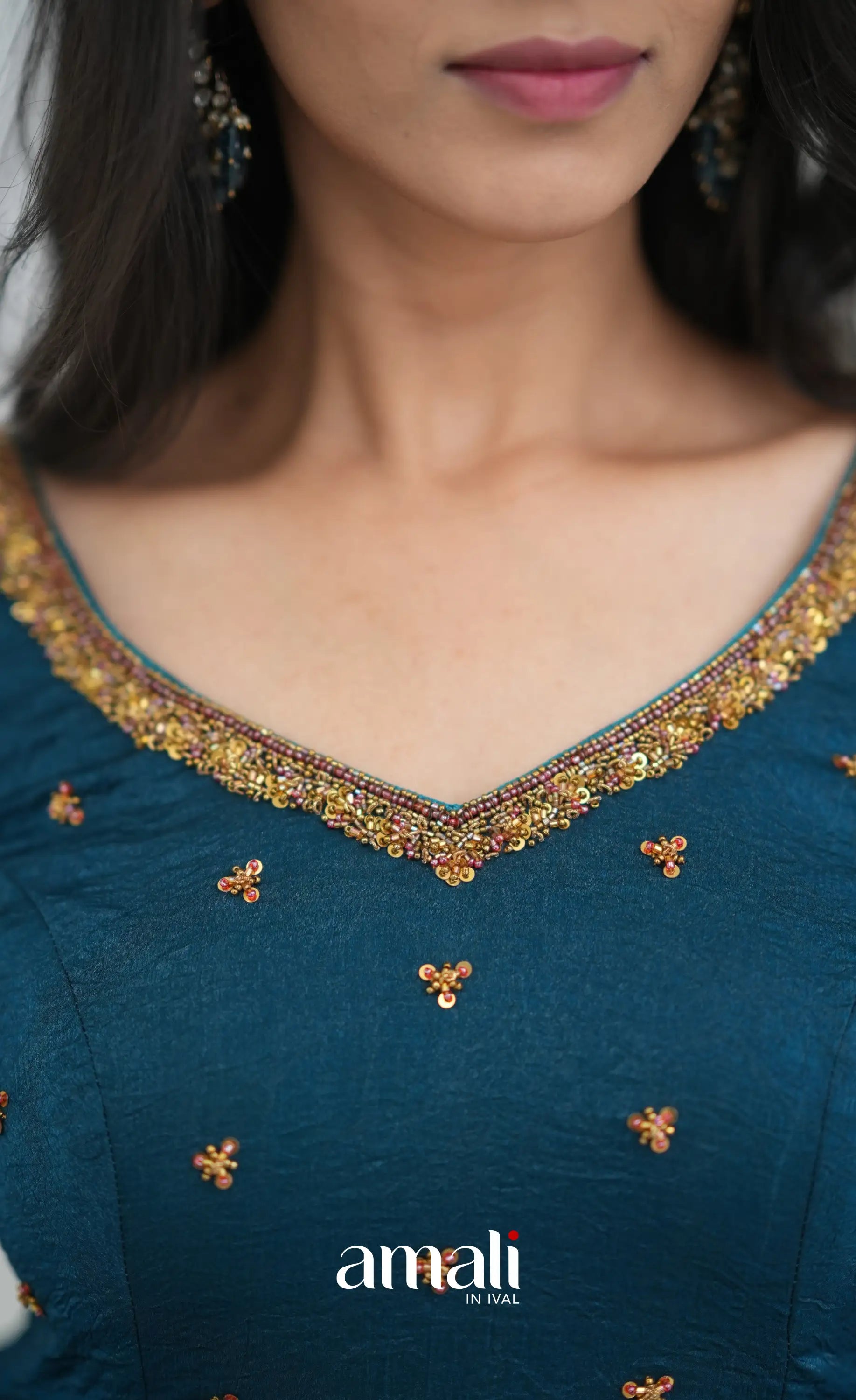 Teal Blue Aari Handworked Anarkali Anarkalis
