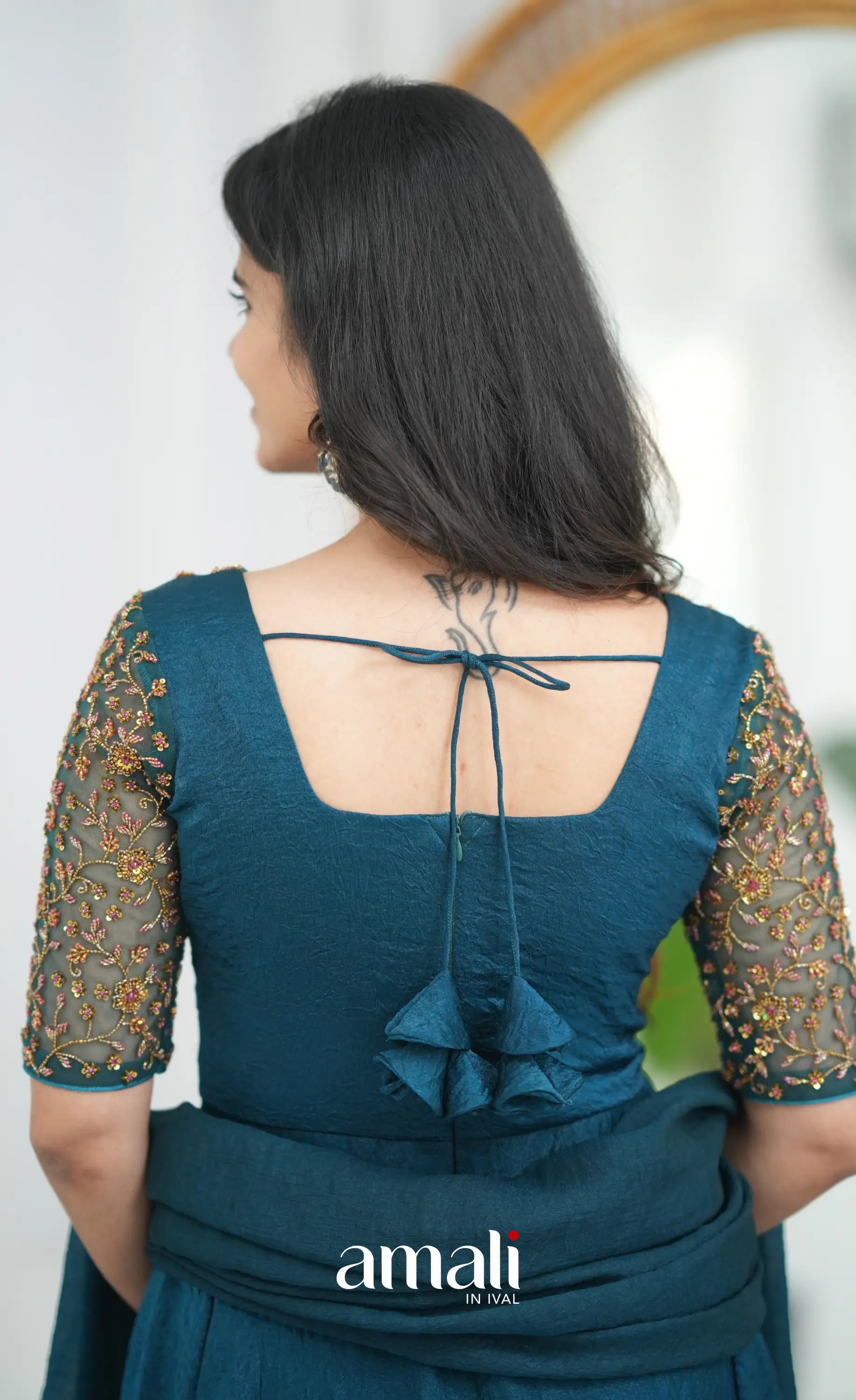 Teal Blue Aari Handworked Anarkali Anarkalis