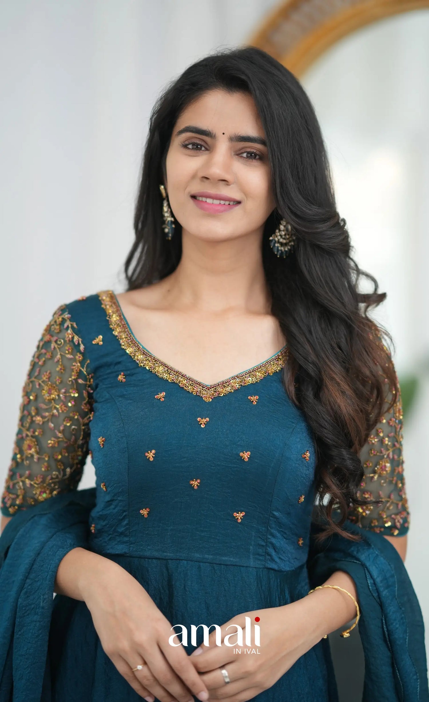 Teal Blue Aari Handworked Anarkali Anarkalis