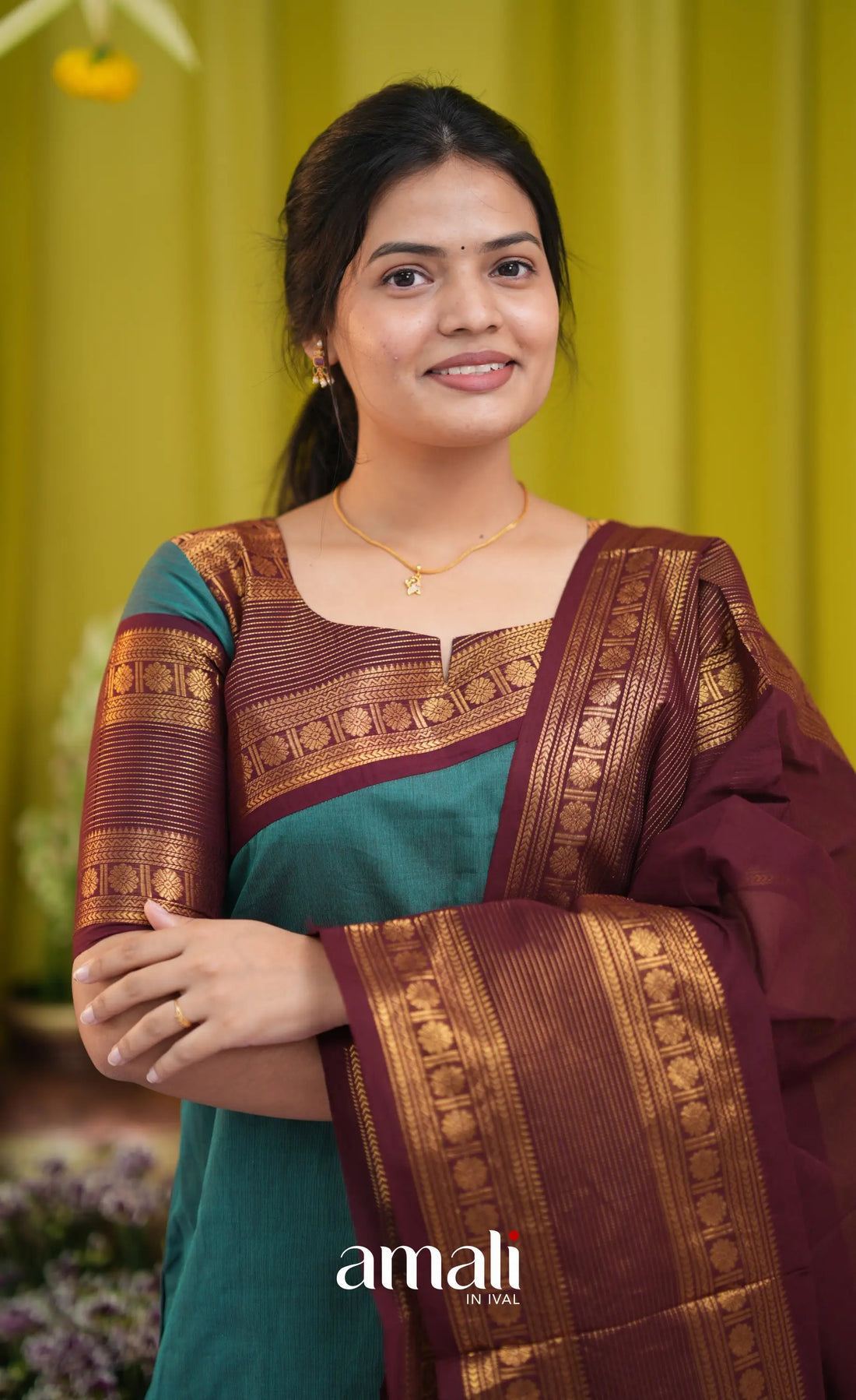 Teal blue and Brown Chettinad Cotton Salwar Set - salwar