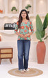 Teal blue and Orange Jaipur Hand Block-Printed Short Top - salwar