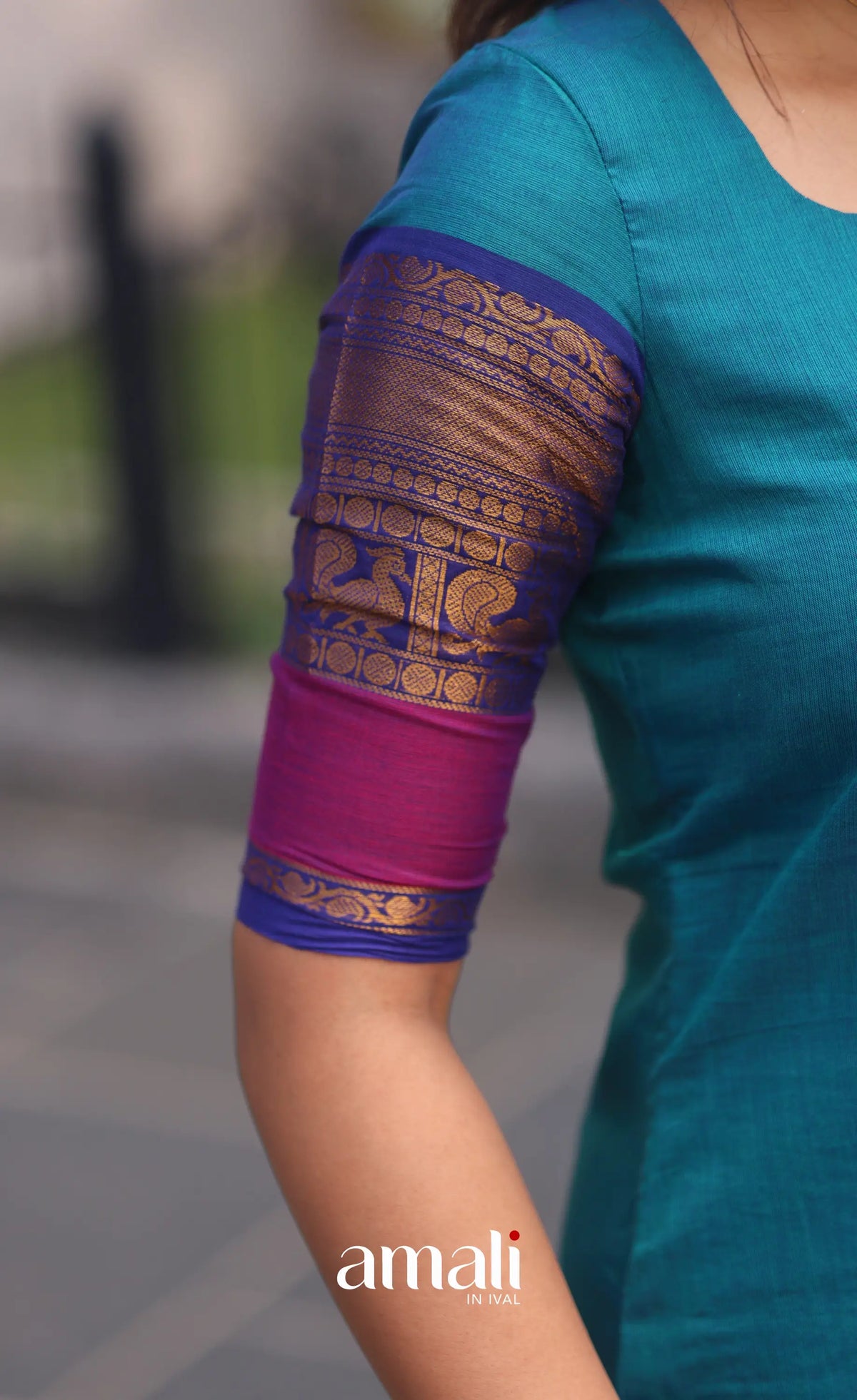 Teal Blue and Royal Blue Chettinad Cotton Salwar Set - salwar