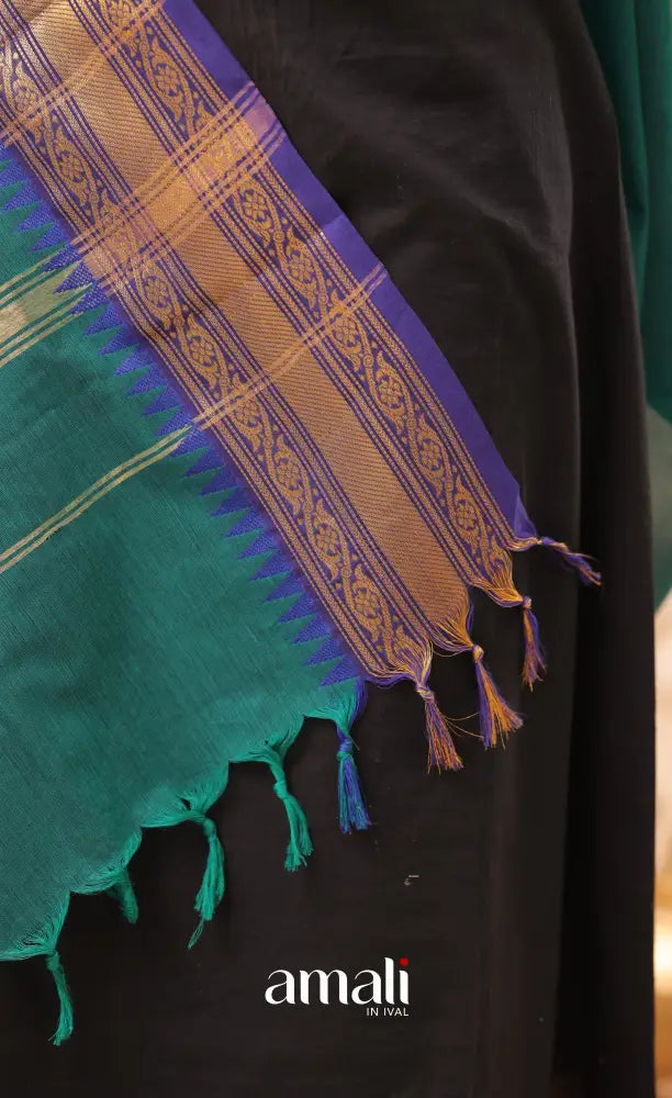 Teal Blue With Dark Blue Chettinad Cotton Dupatta salwar