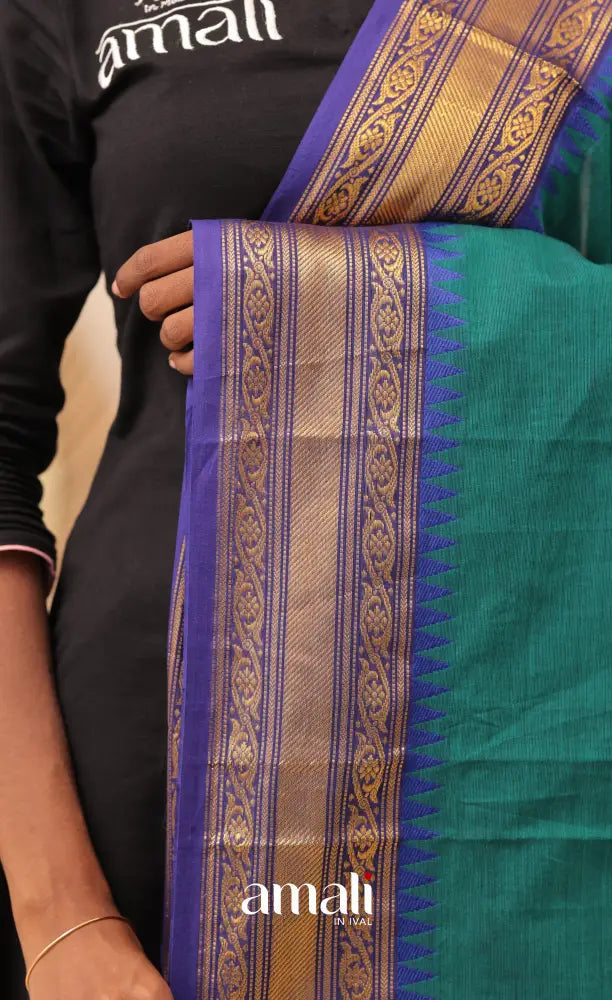 Teal Blue With Dark Blue Chettinad Cotton Dupatta salwar