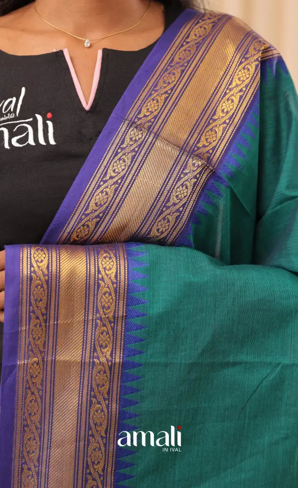 Teal Blue With Dark Blue Chettinad Cotton Dupatta salwar