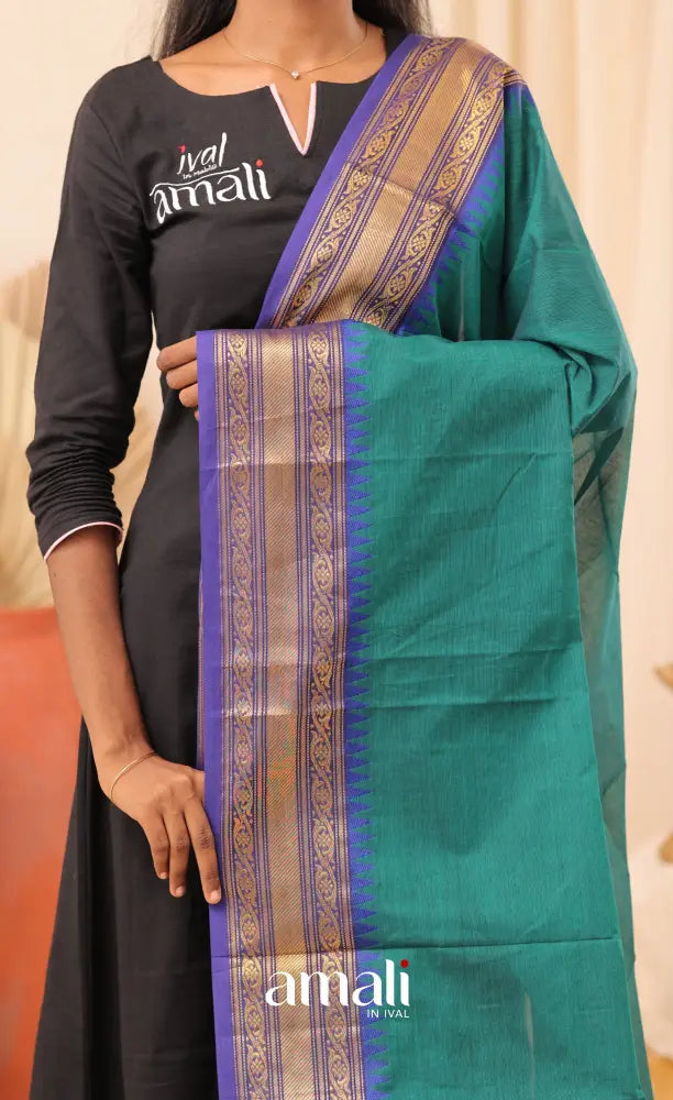 Teal Blue With Dark Blue Chettinad Cotton Dupatta salwar