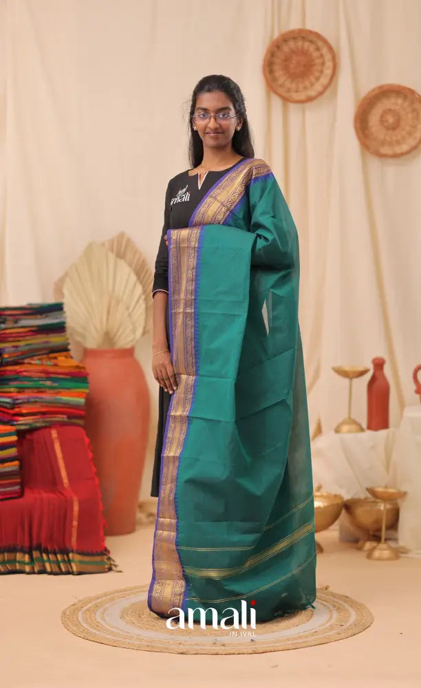 Teal Blue With Dark Blue Chettinad Cotton Dupatta salwar