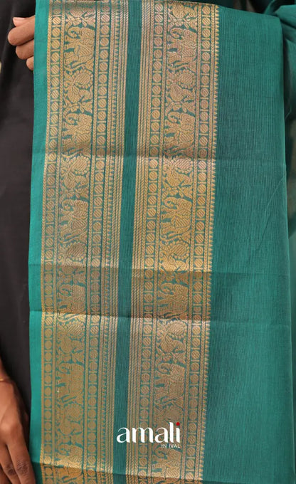 Teal Blue With Gold Chettinad Cotton Dupatta salwar