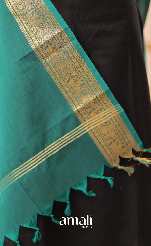 Teal Blue With Gold Chettinad Cotton Dupatta salwar