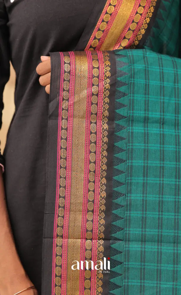 Teal Checks With Dark Blue Chettinad Cotton Dupatta salwar