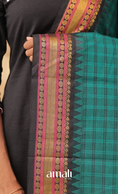 Teal Checks With Dark Blue Chettinad Cotton Dupatta salwar
