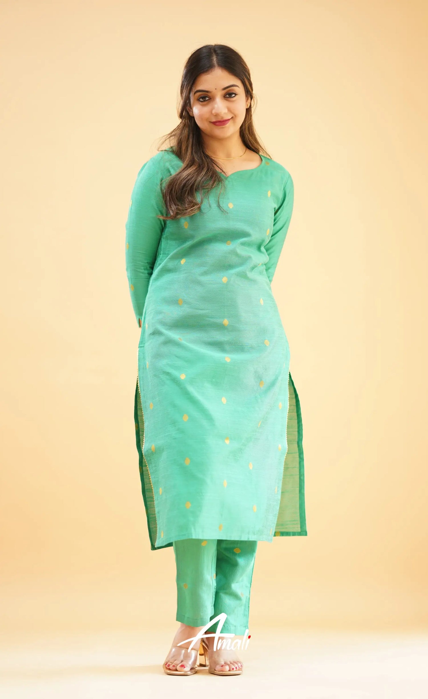 Teal Green Slub Cotton Silk Co-Ord Set