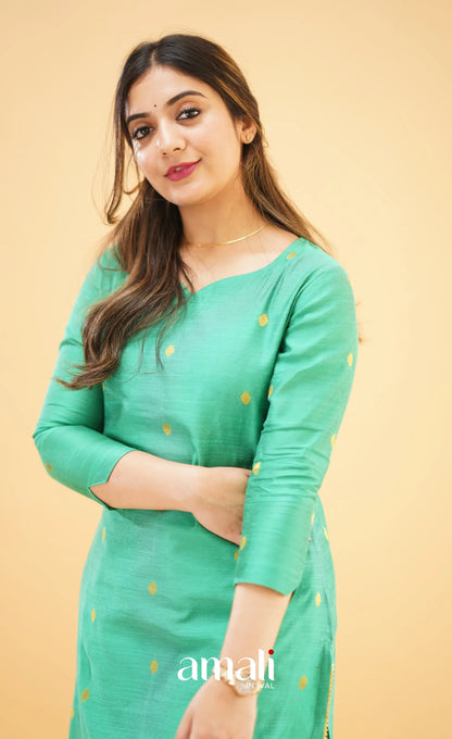 Teal Green Slub Cotton Silk Co-Ord Set