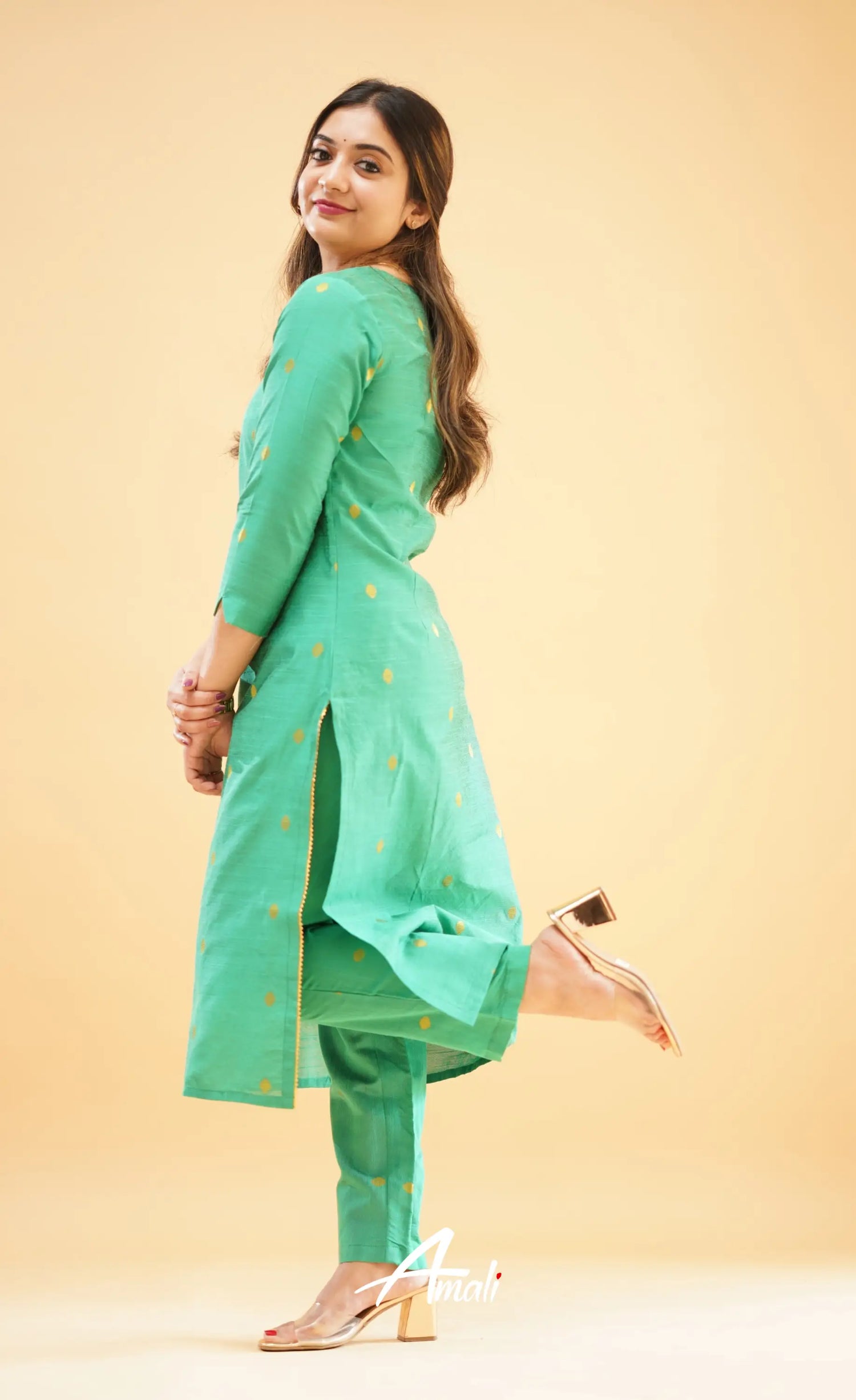 Teal Green Slub Cotton Silk Co-Ord Set