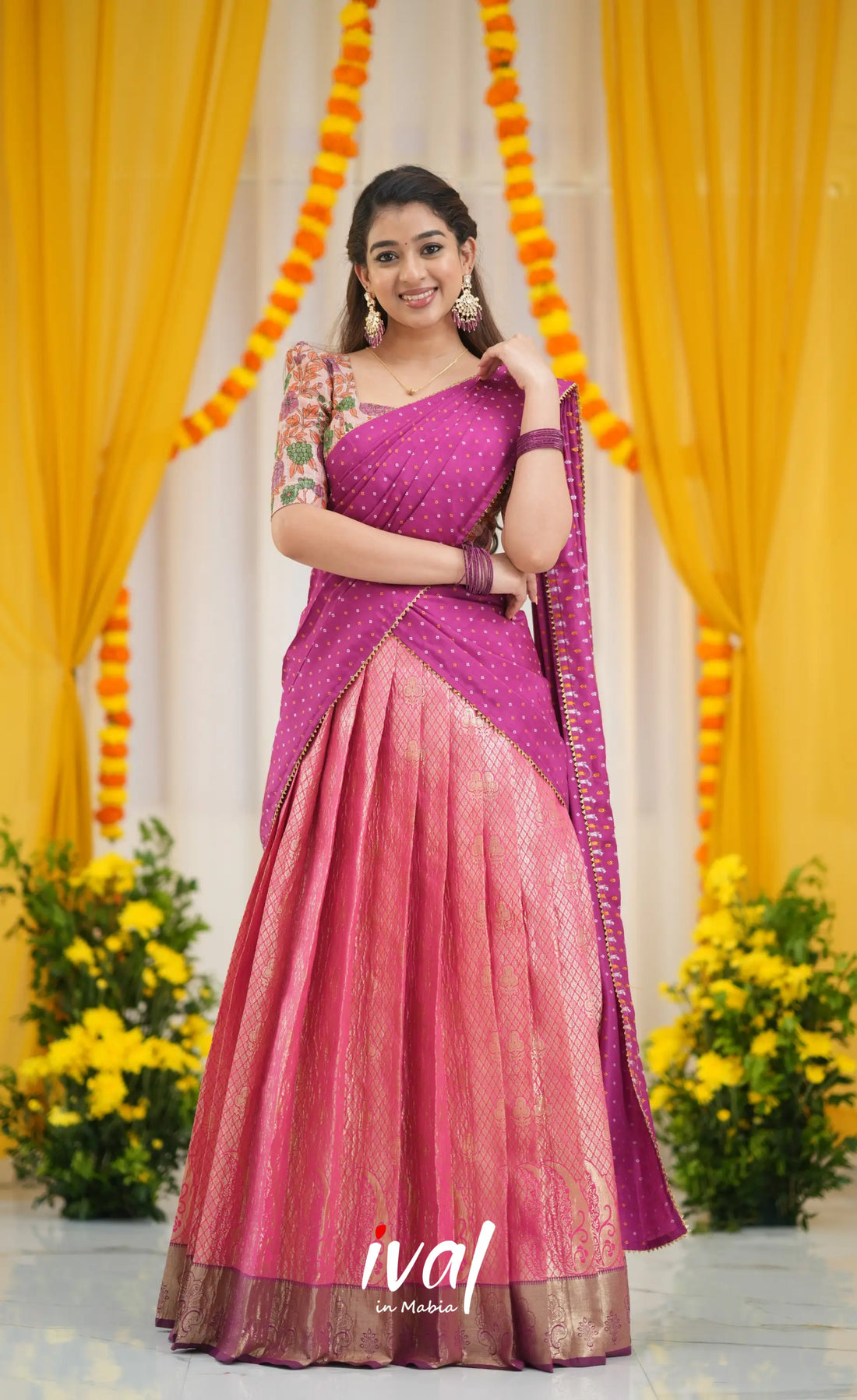 Teja Tissue Banarasi Half Saree - Pink and Magenta Half Sarees