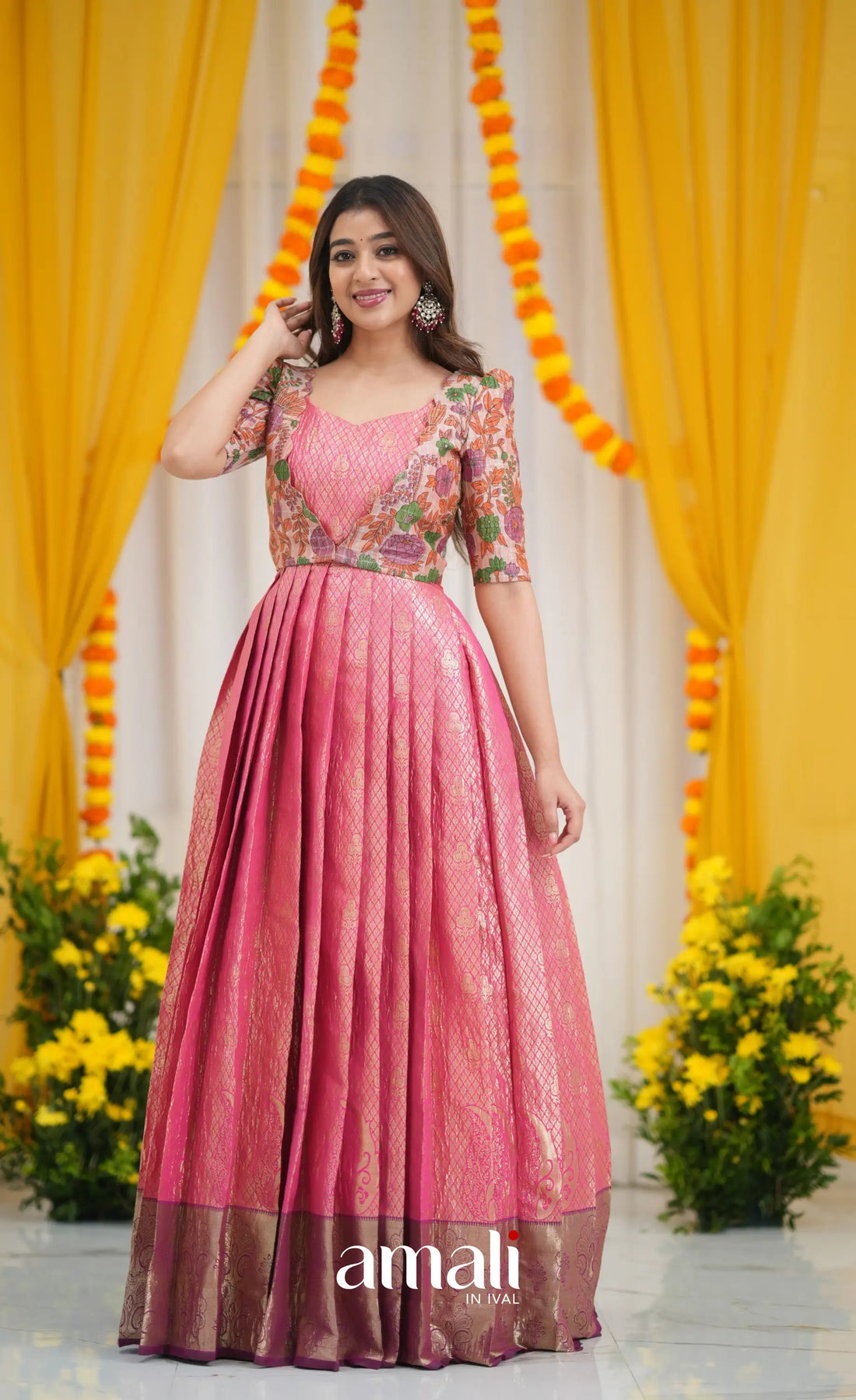 Tissue Banarasi Long Gown - Pink and Magenta gown