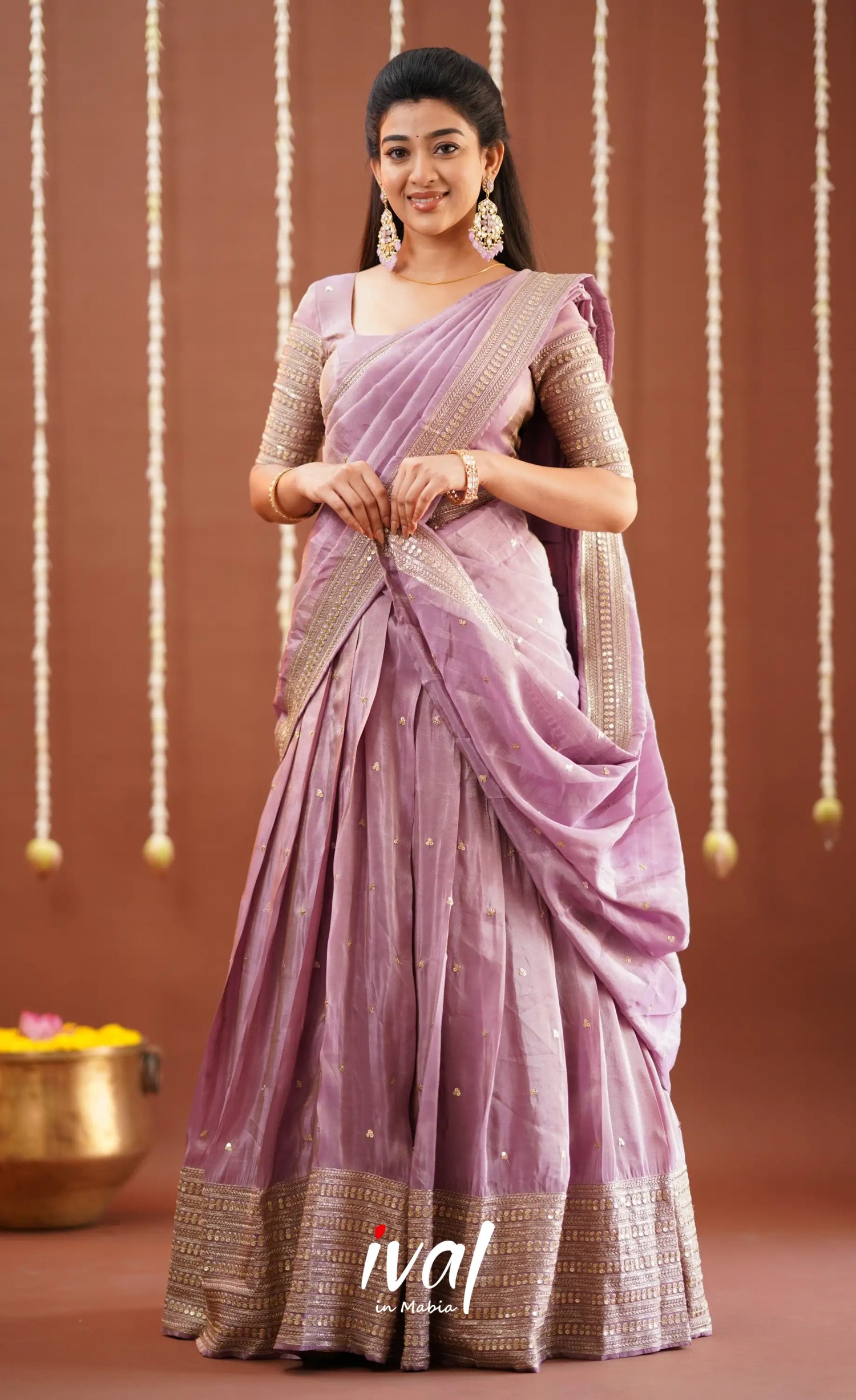 Tulip Gaji Fancy Silk Halfsaree - Lavender Half Sarees