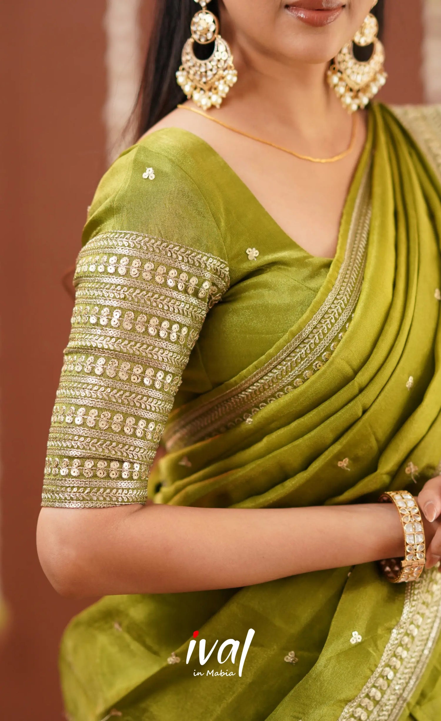 Tulip Gaji Fancy Silk Halfsaree - Olive Green Half Sarees