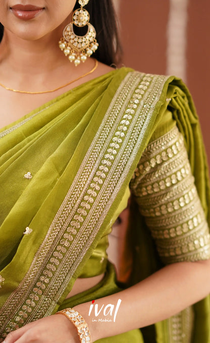 Tulip Gaji Fancy Silk Halfsaree - Olive Green Half Sarees