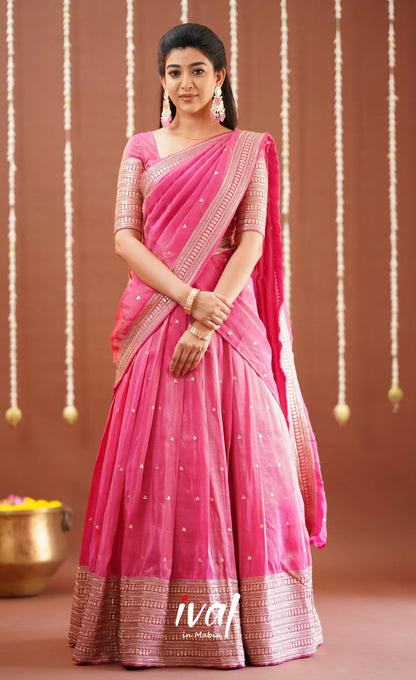 Tulip Gaji Fancy Silk Halfsaree - Pink Half Sarees