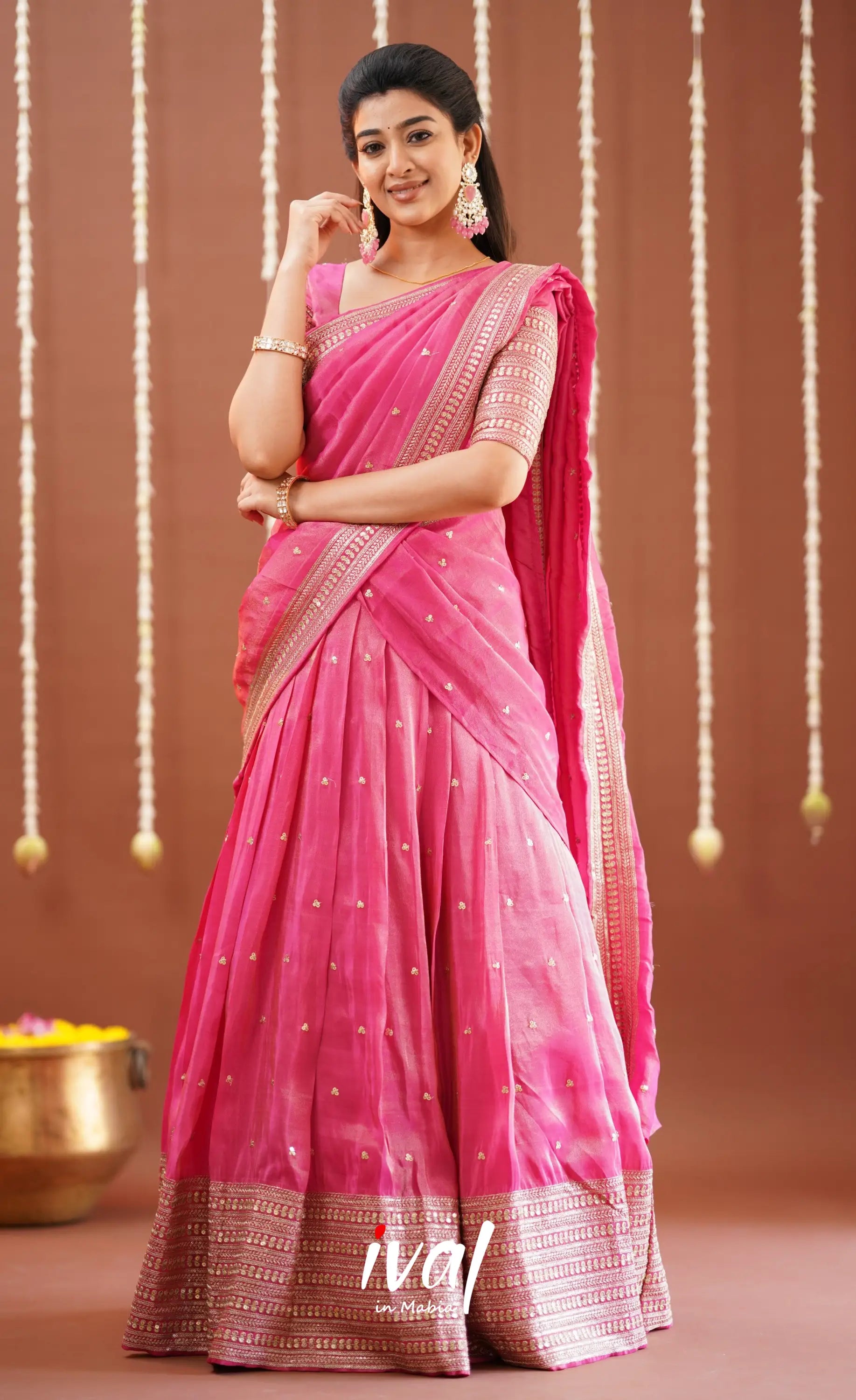 Tulip Gaji Fancy Silk Halfsaree - Pink Half Sarees